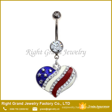 Surgical Steel Enamel Heart - shaped American Flag pattern Navel Belly Ring